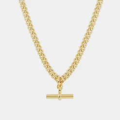 Gold Curb T-Bar Necklace