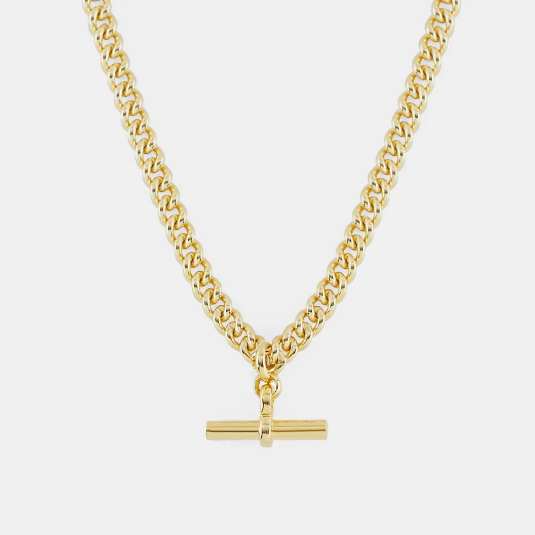 Gold Curb T-Bar Necklace