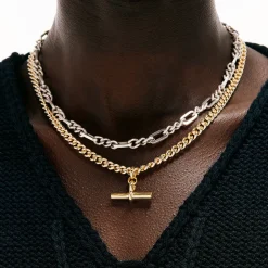 Gold Curb T-Bar Necklace