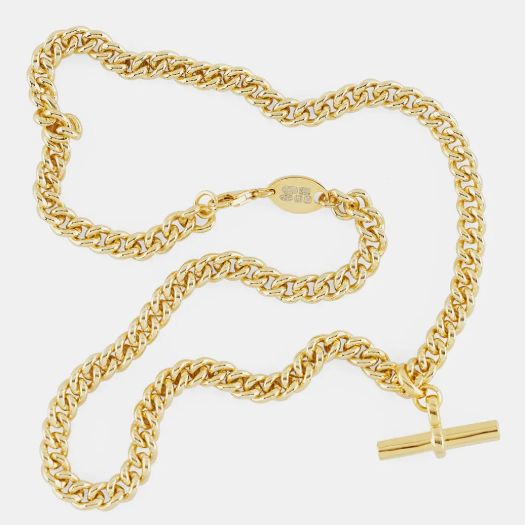 Gold Curb T-Bar Necklace