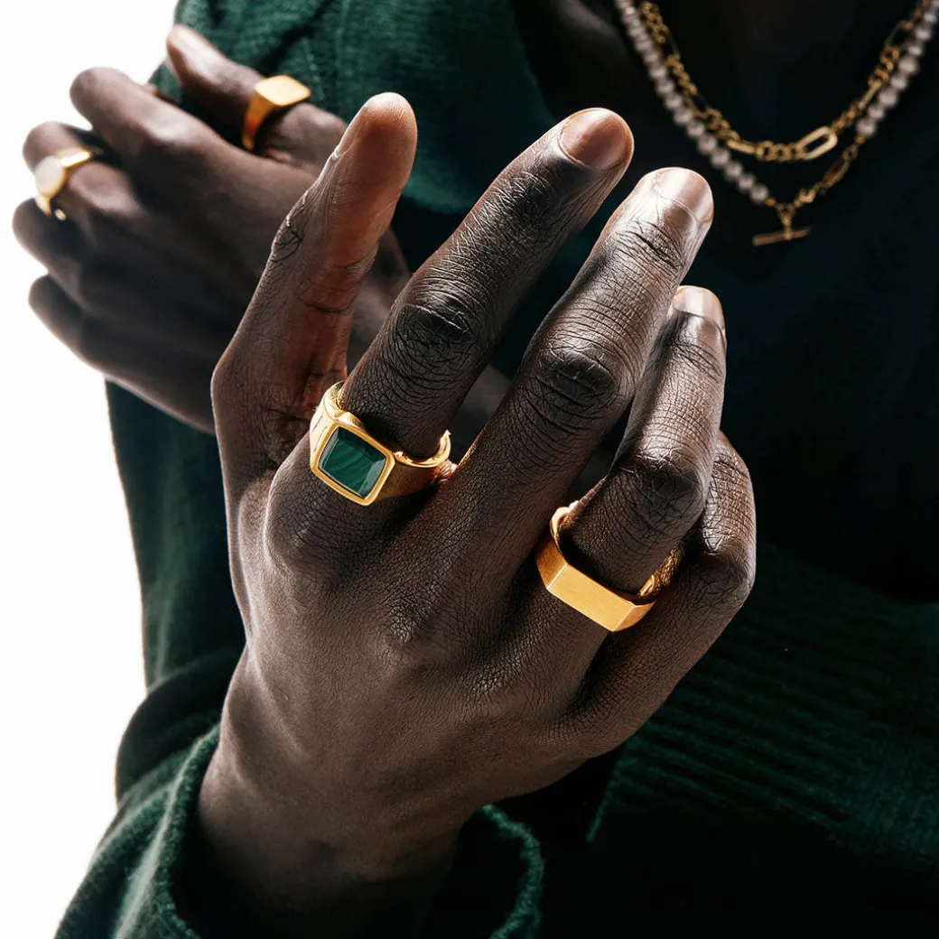 Gold Cushion Malachite Ring