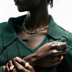 Gold Malachite T-Bar Necklace
