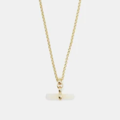 Gold Mother Of Pearl T-Bar Necklace