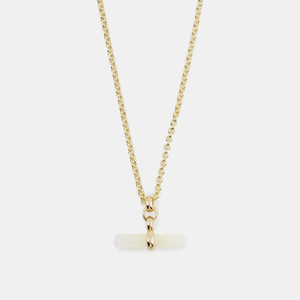 Gold Mother Of Pearl T-Bar Necklace