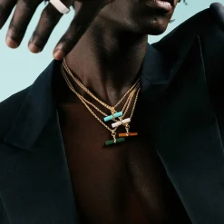 Gold Mother Of Pearl T-Bar Necklace