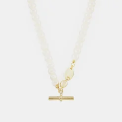 Gold Pearl T-Bar Necklace