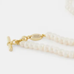 Gold Pearl T-Bar Necklace