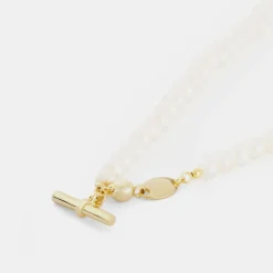 Gold Pearl T-Bar Necklace