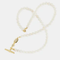 Gold Pearl T-Bar Necklace