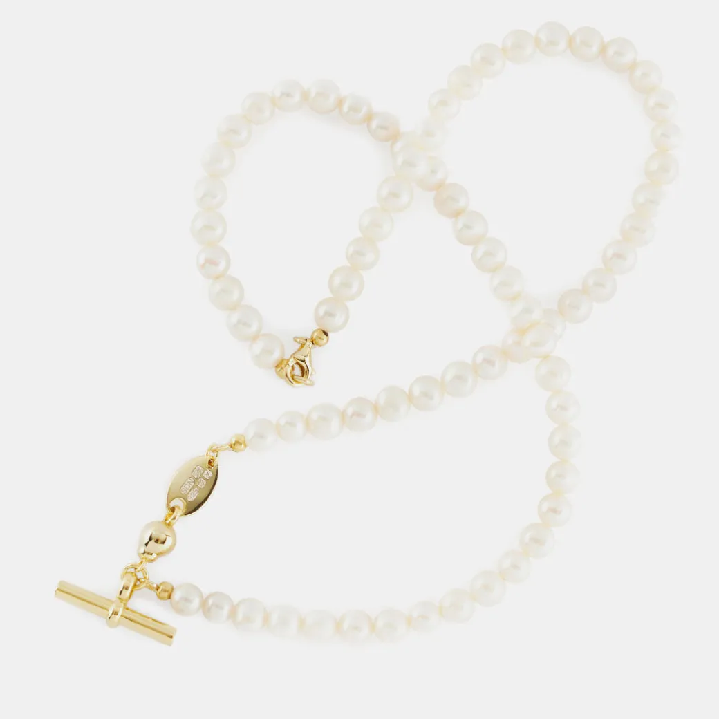 Gold Pearl T-Bar Necklace