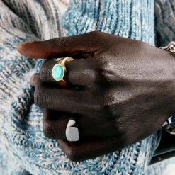 Gold Round Turquoise Ring