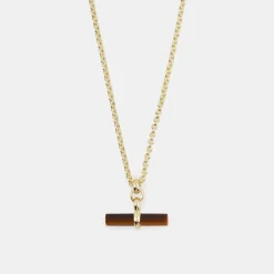 Gold Tigers Eye T-Bar Necklace