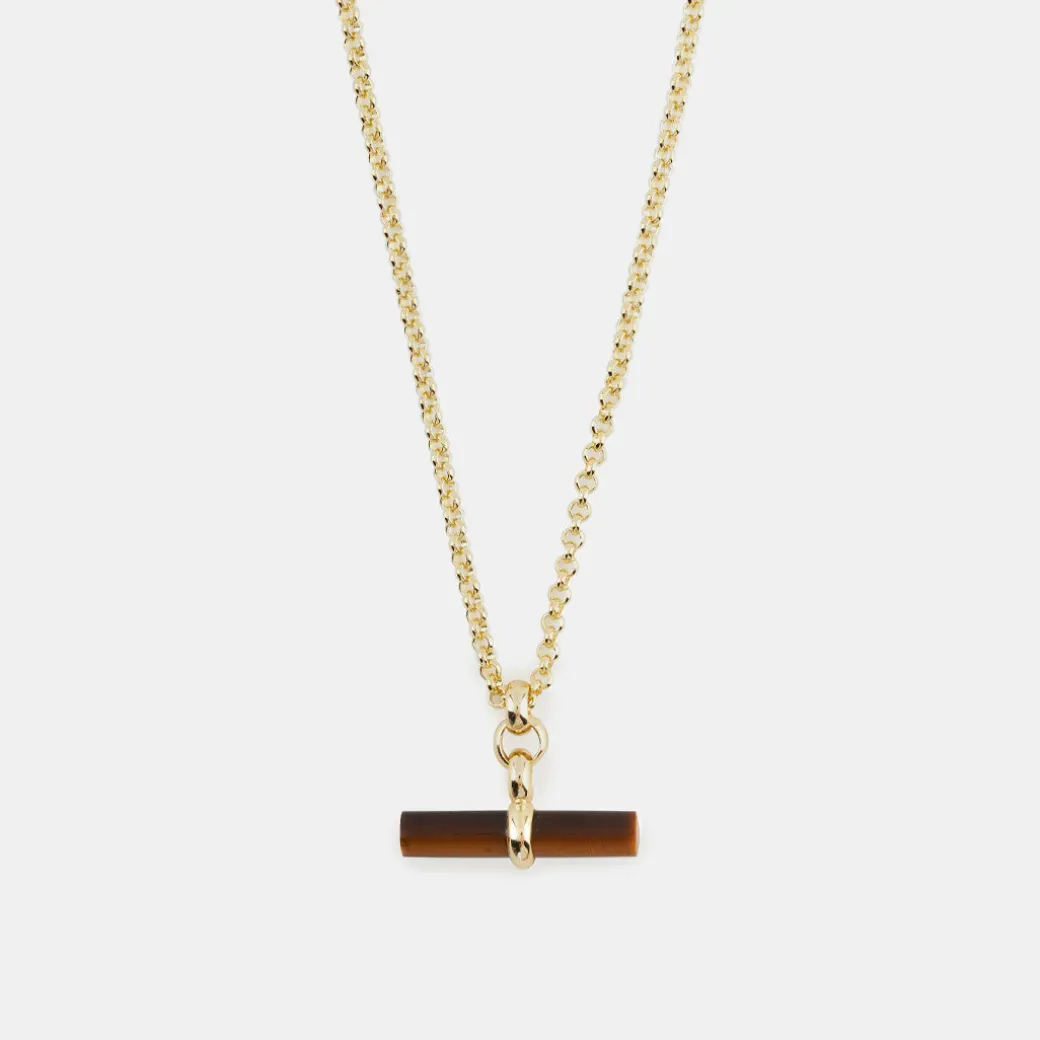 Gold Tigers Eye T-Bar Necklace