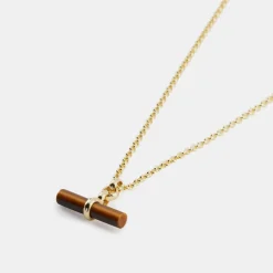 Gold Tigers Eye T-Bar Necklace