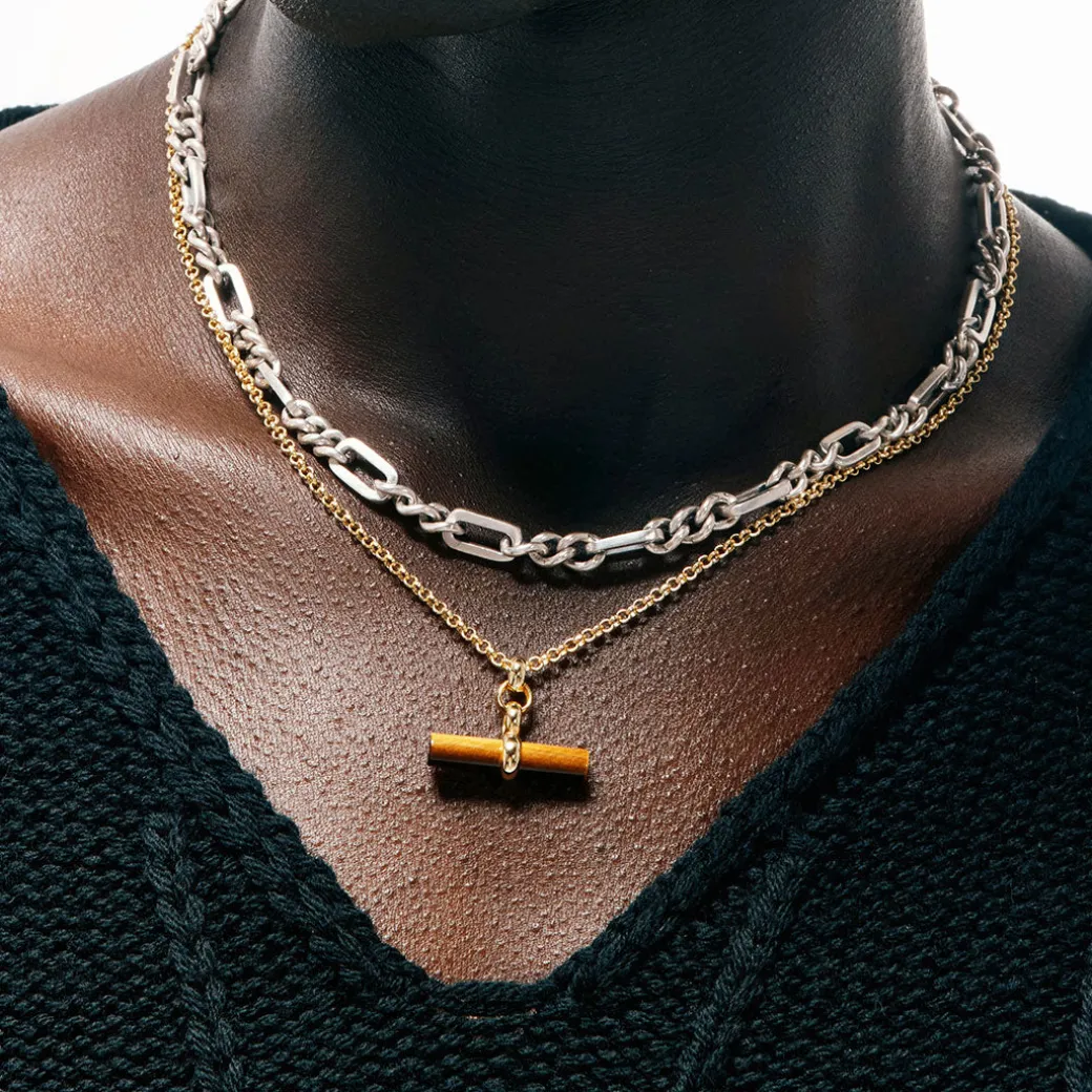 Gold Tigers Eye T-Bar Necklace