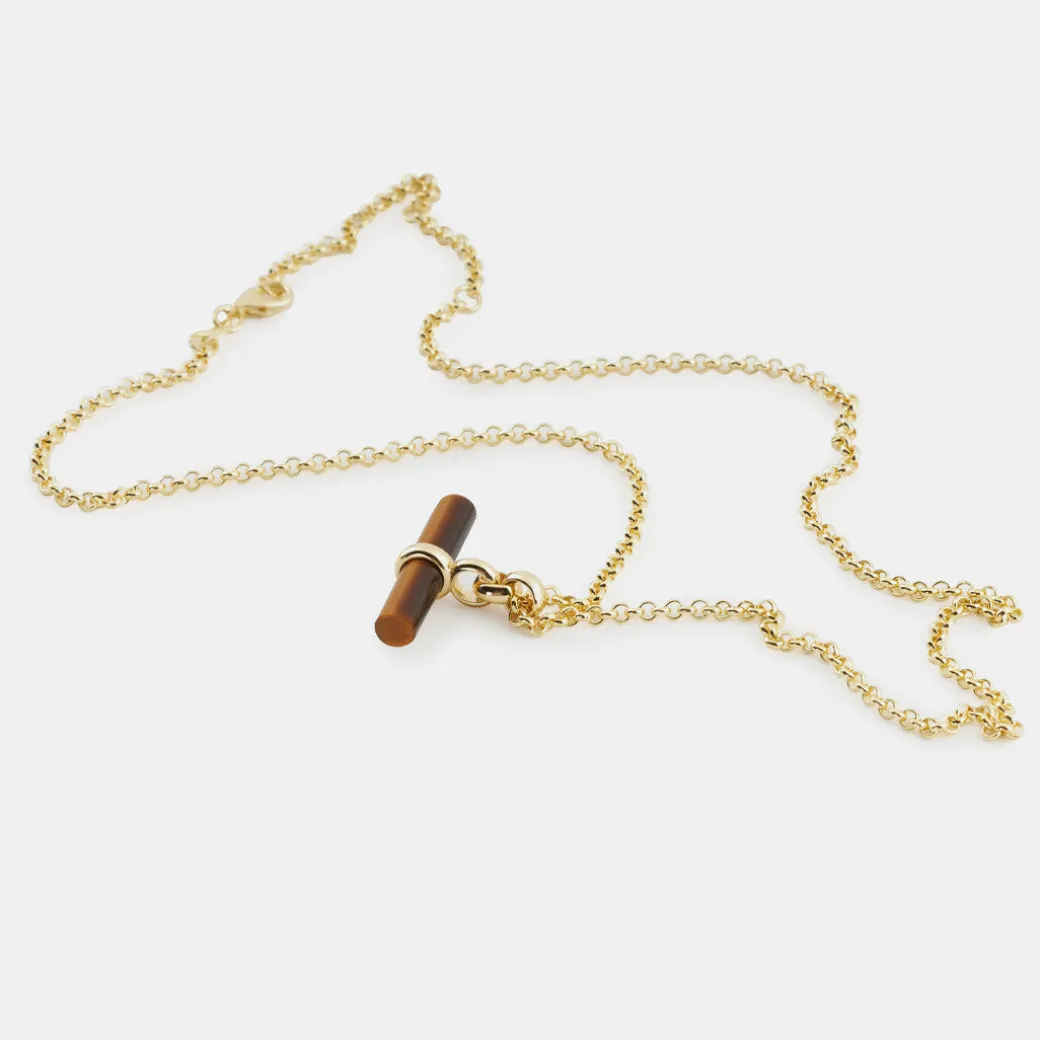 Gold Tigers Eye T-Bar Necklace
