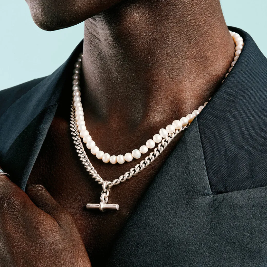 Silver Curb T-Bar Necklace