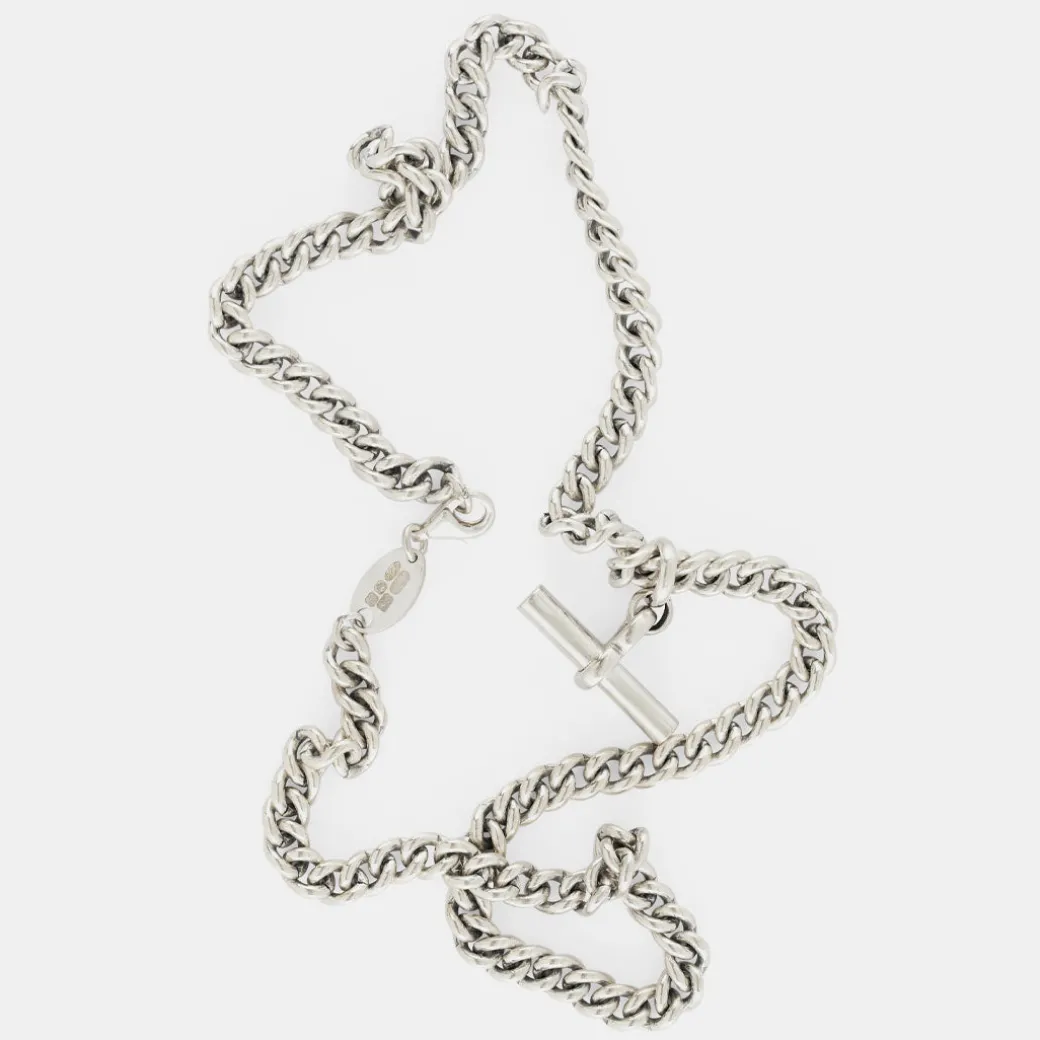 Silver Curb T-Bar Necklace