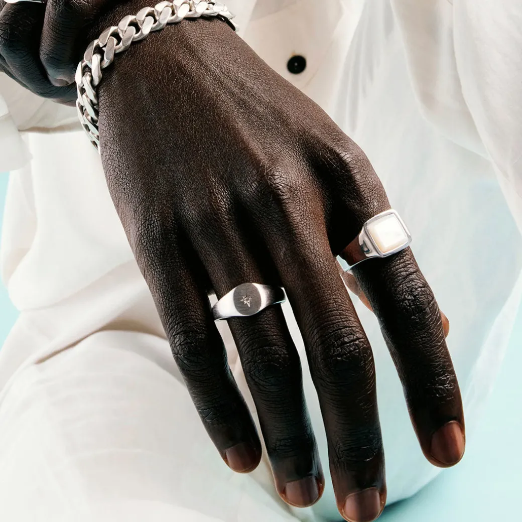 Silver Diamond Signet Ring