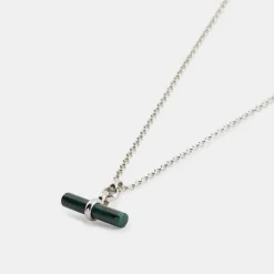 Silver Malachite T-Bar Necklace