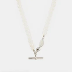 Silver Pearl T-Bar Necklace