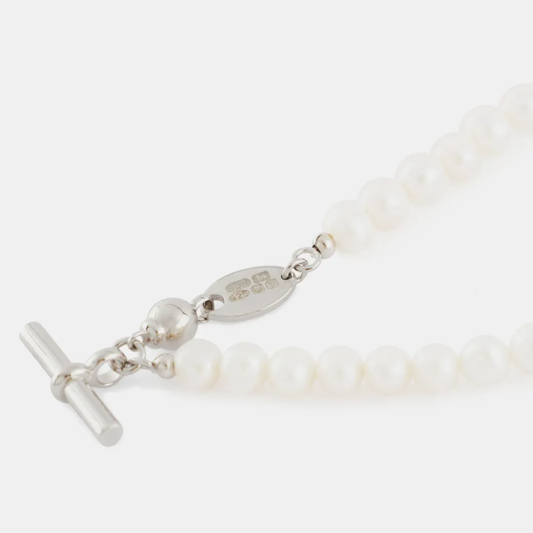 Silver Pearl T-Bar Necklace