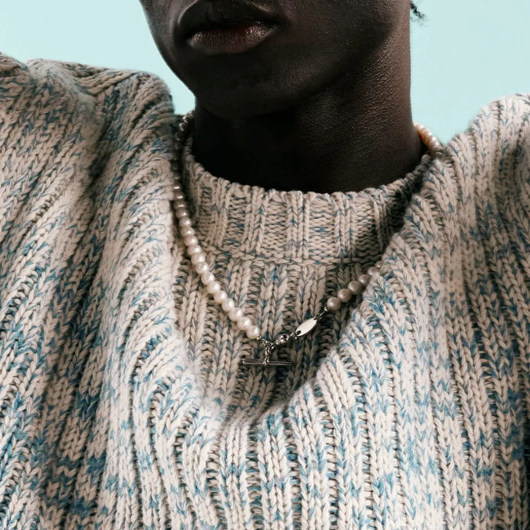 Silver Pearl T-Bar Necklace