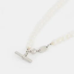 Silver Pearl T-Bar Necklace