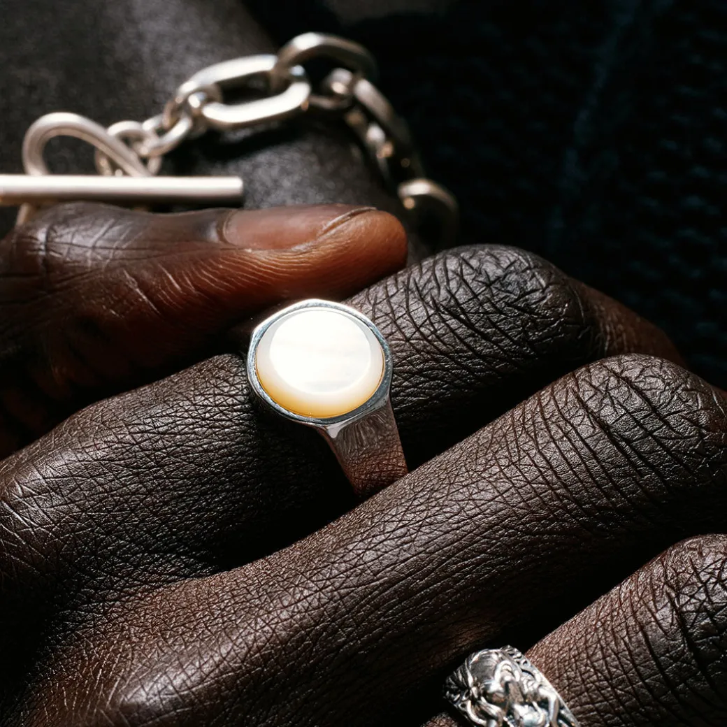 Silver Round Mother Of Pearl Ring