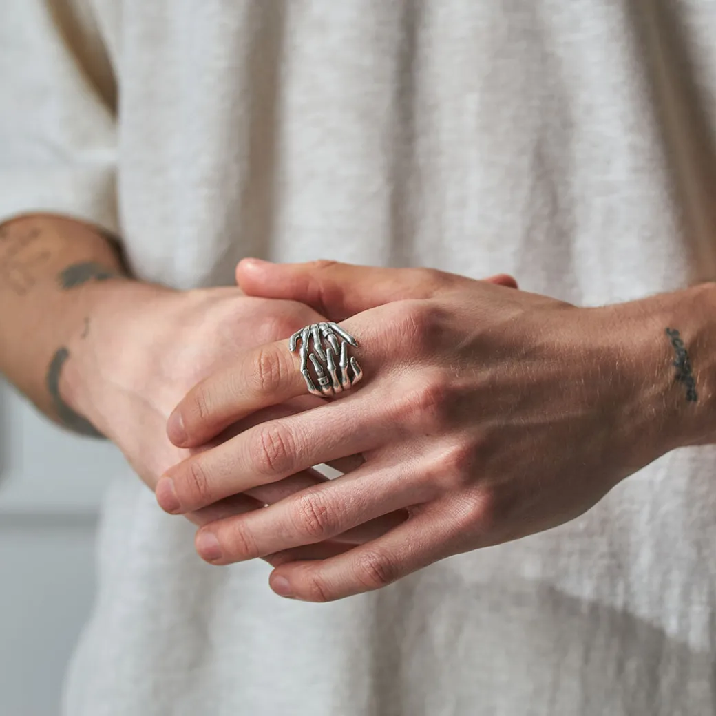 Silver Skeleton Hands Ring