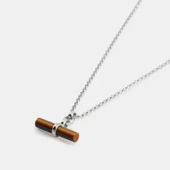 Silver Tigers Eye T-Bar Necklace