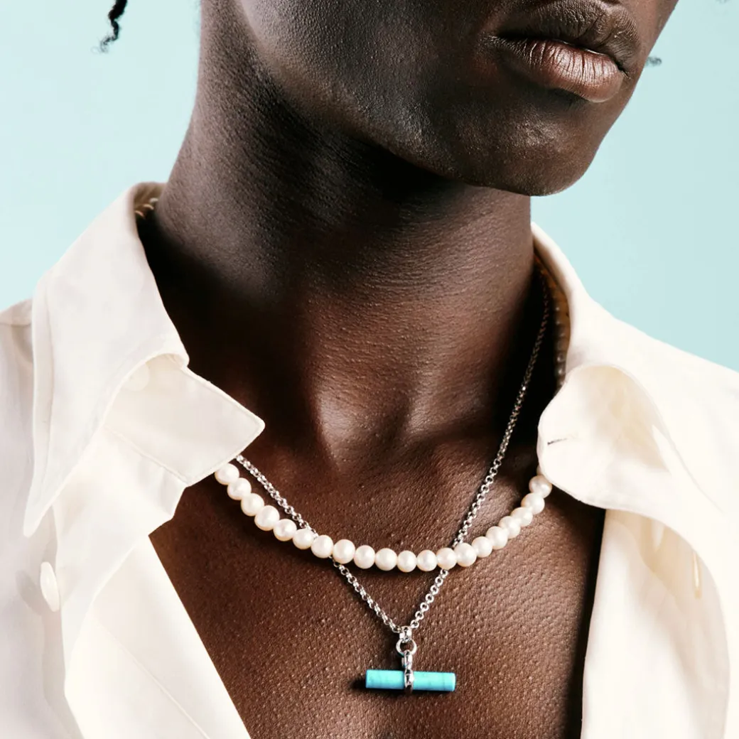 Silver Turquoise T-Bar Necklace