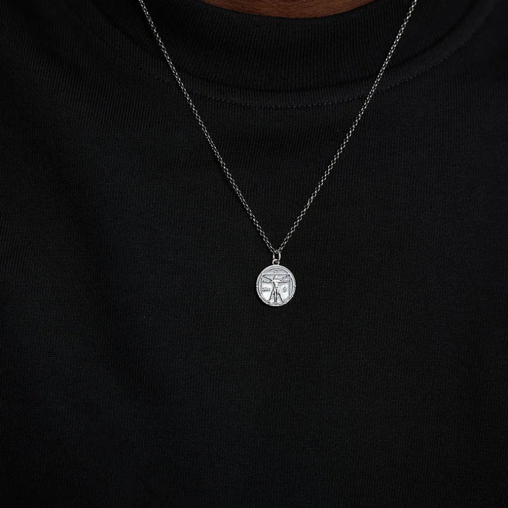 Silver Vitruvian Man Necklace